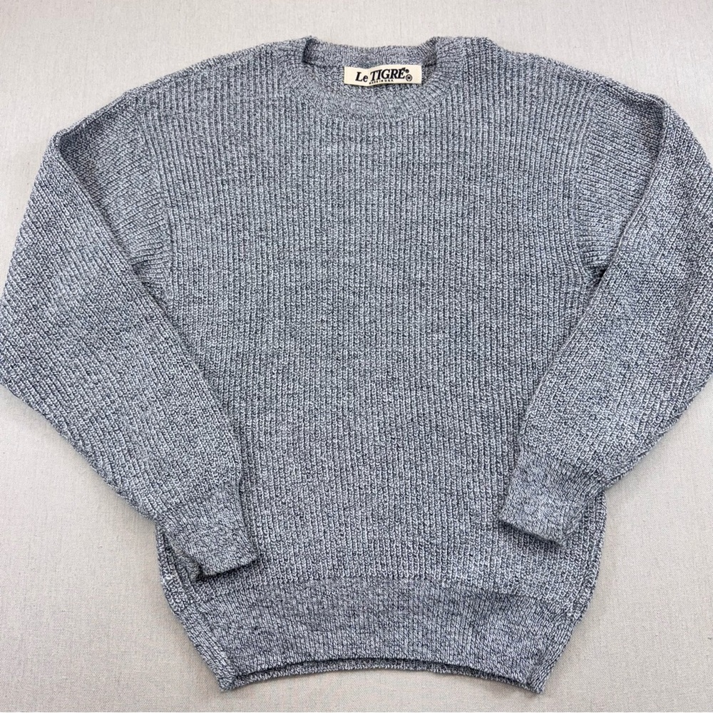 Vintage Le Tigre Sweater Mens Sz M Black White Fleck 80s Made in USA Grandpa Y2K
